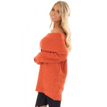 Orange Off The Shoulder Comfy Sweater Gray Pink